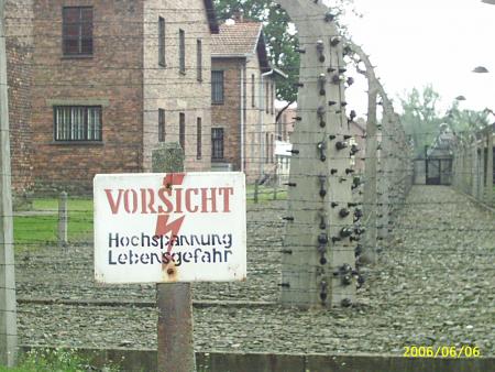 double rang� de barbel�s sous haute tension  entourant les baraquements du camp